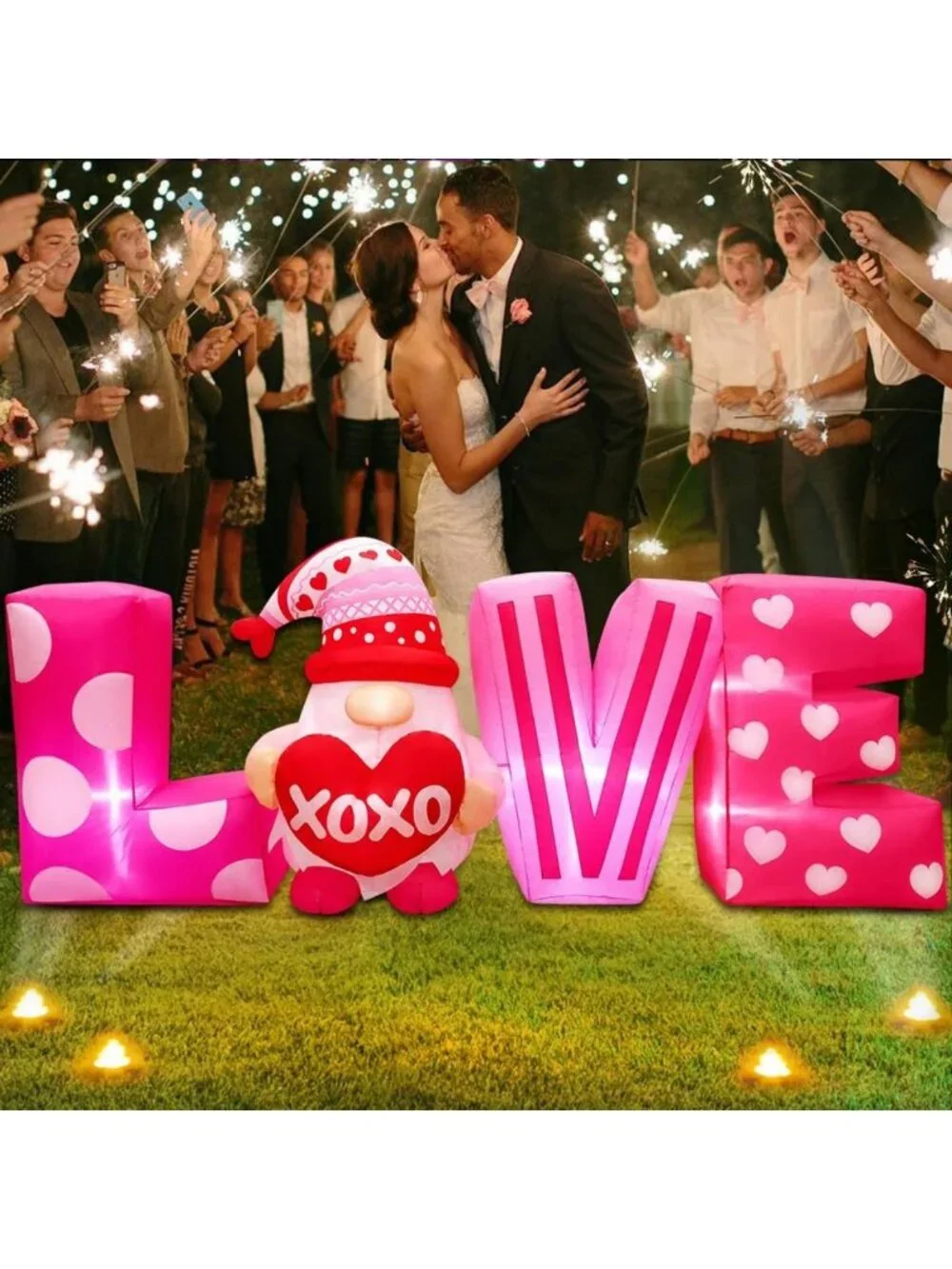 6.3FT Inflatable Love Letters & Gnomes - Outdoor Decor for Weddings, Parties